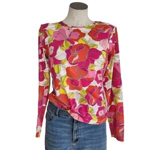 Lands' End Pink & Orange Floral Print Long Sleeve Women's Top  Size S